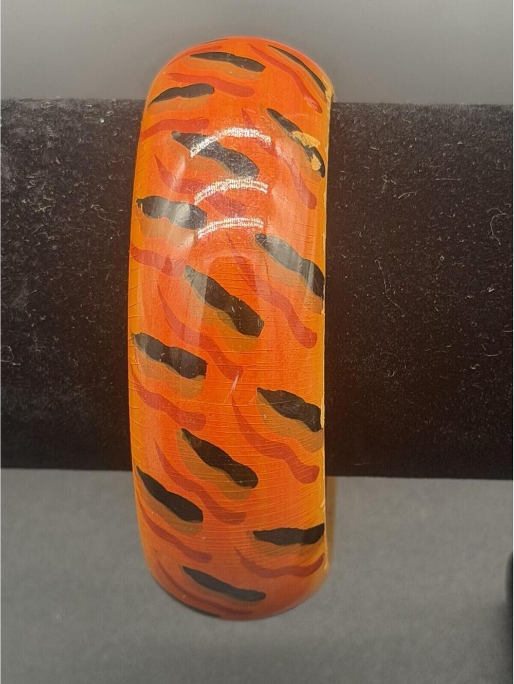 ✨🐅 Vintage Hand Painted Tiger Stripe Wood Bangle Made In India 🐅✨